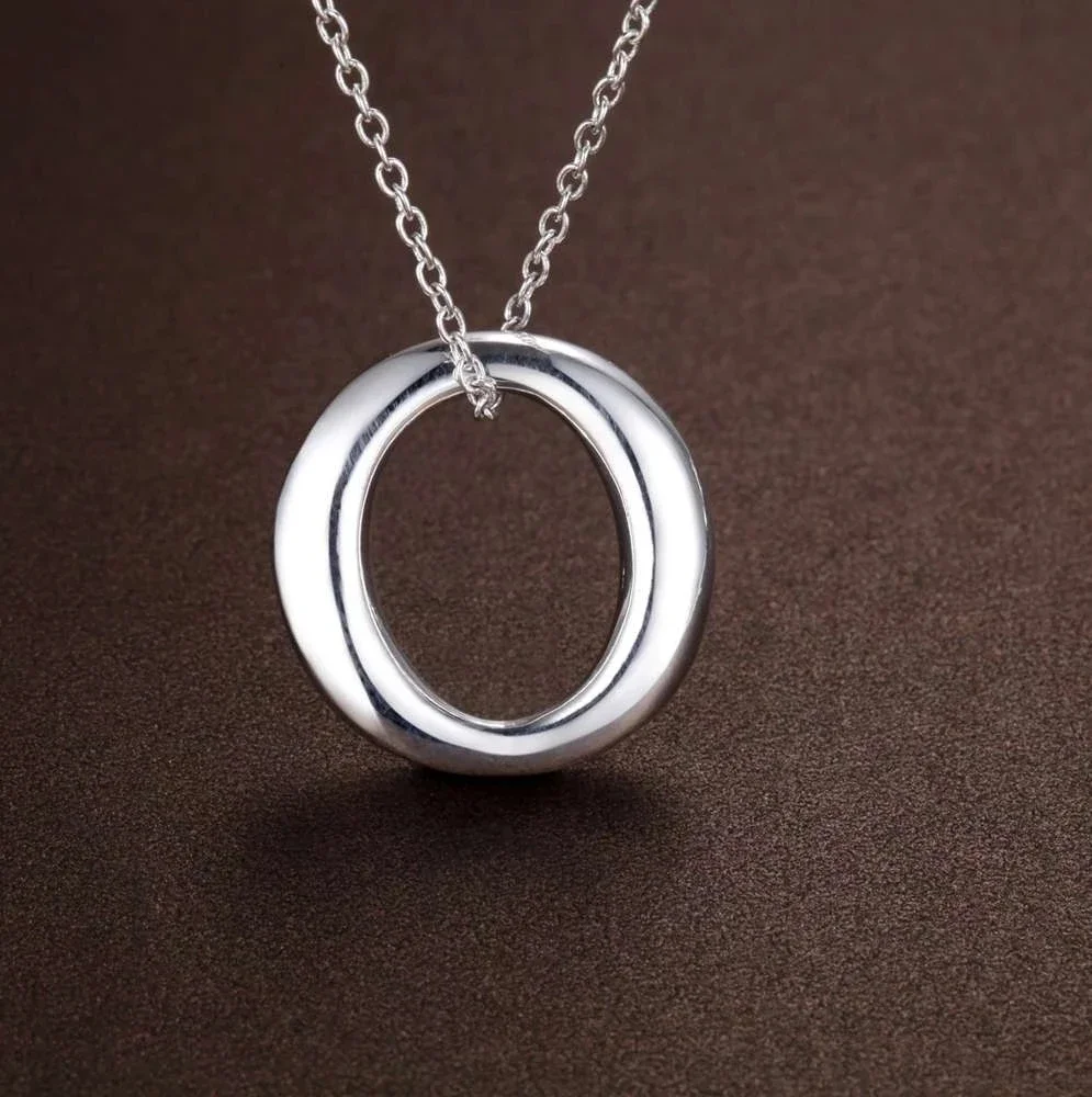 925 Sterling Silver Chain Necklace Men - Colar com pingente redondo simples em
