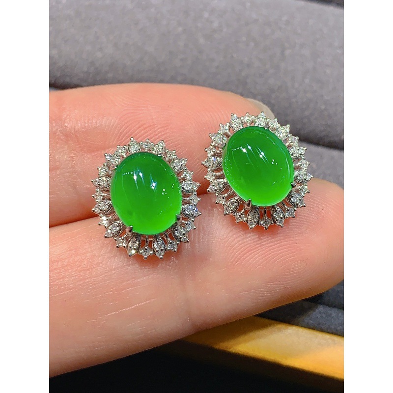 Earrings - Brincos de jadeíte verde tipo gelo,