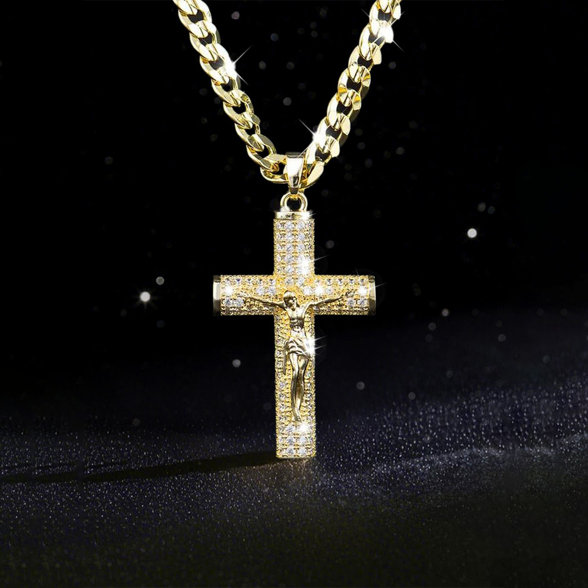 Cross Pendant Necklace Gold - Colar Masculino Banhado a Ouro com