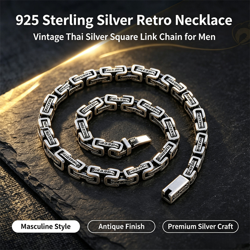 925 Sterling Silver Chain Necklace Men - OUYADI Colar de Prata Tailandesa Retro