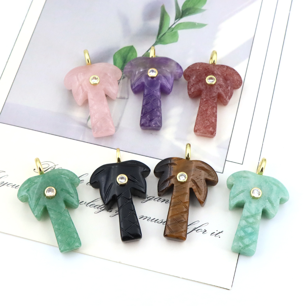 Crystal Pendant Necklace Natural Stone - Pingente de Árvore de Coco em