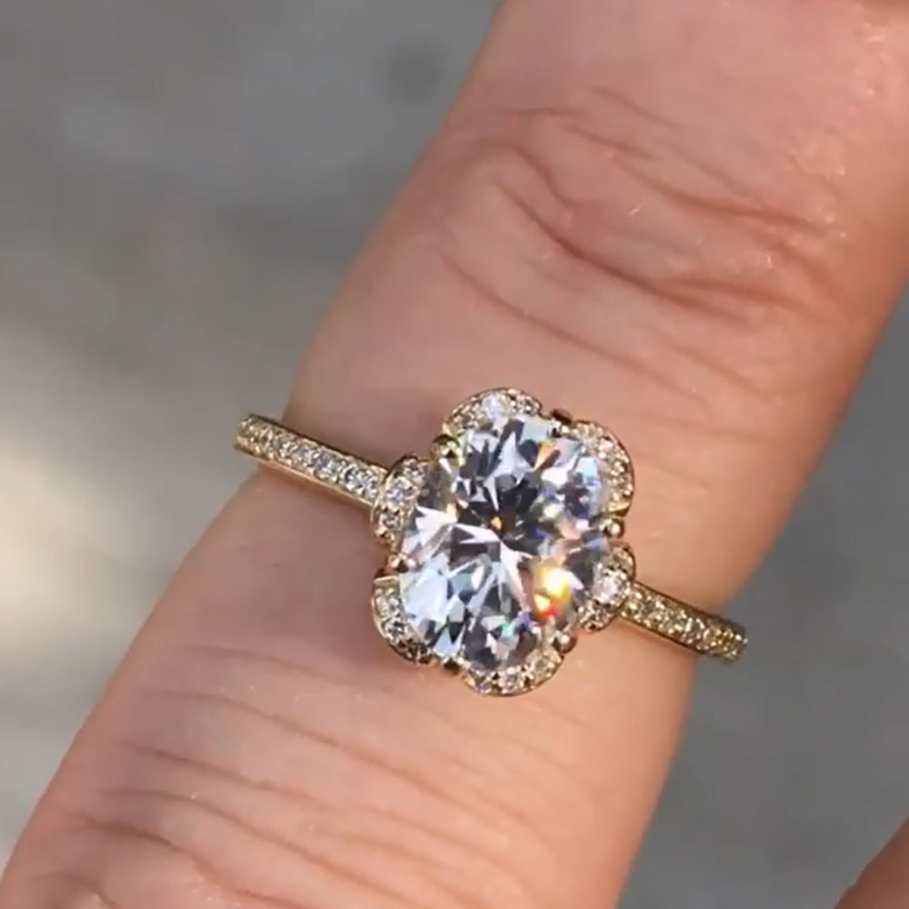 Moissanite Engagement Ring 1 Carat - Personalizado sólido 14k ouro amarelo feminino