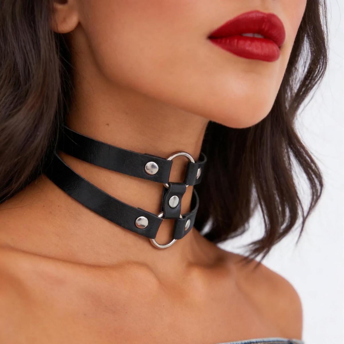 Goth Punk Spike Choker - Colar Choker de Couro PU com