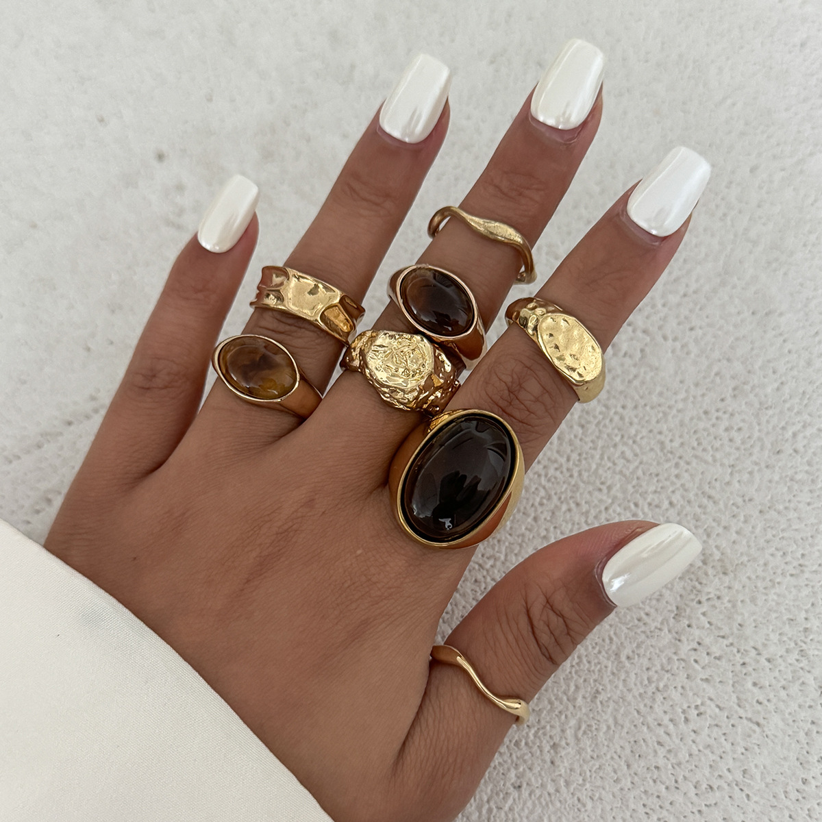 Vintage Punk Knuckle Rings Set - 8 pçs/set vintage âmbar strass metal