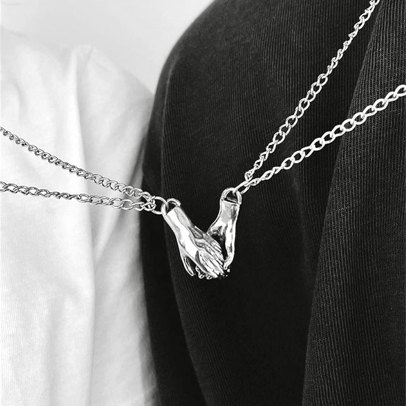 Magnetic Couple Matching Necklaces - Conjunto de 2 Colares Magnéticos Prateados