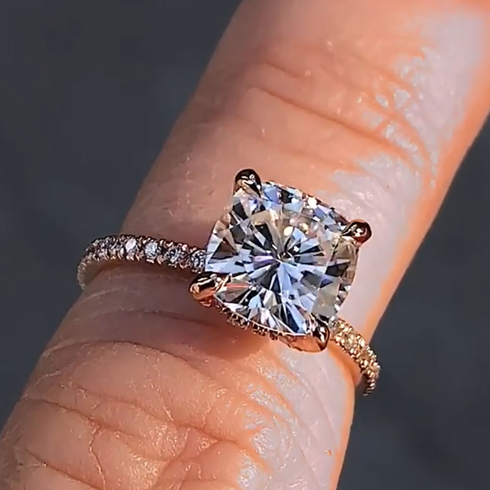 Moissanite Engagement Ring 1 Carat - Personalizado sólido 14k ouro rosa feminino