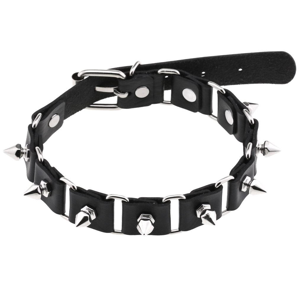 Goth Punk Spike Choker - Coração de couro preto gargantilha colar