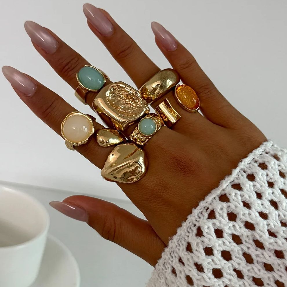 Vintage Punk Knuckle Rings Set - DIEZI 7 pçs/set Vintage Multicolor Acrílico
