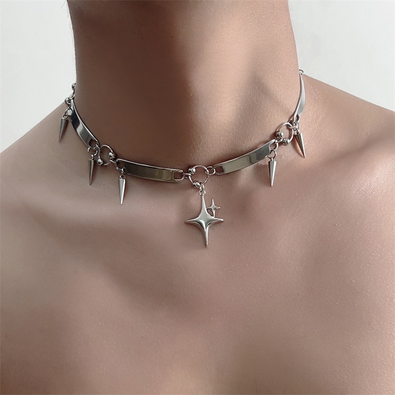 Goth Punk Spike Choker - Colar Choker Punk Hiphop de Aço