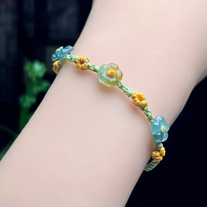 Bracelets - Myanmar jadeite flor pulseira jóias reais