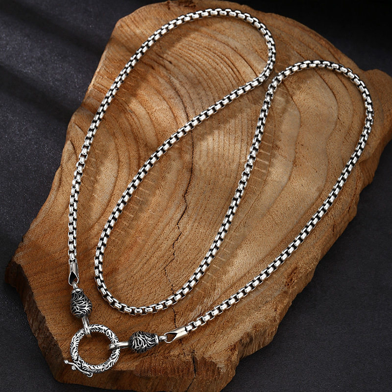 925 Sterling Silver Chain Necklace Men - OUYADI Colar de Cadeia Retro em