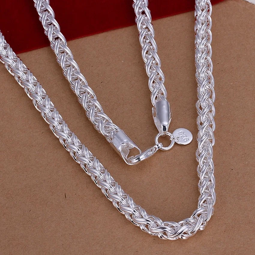 925 Sterling Silver Chain Necklace Men - 50cm 925 prata esterlina 6mm colar