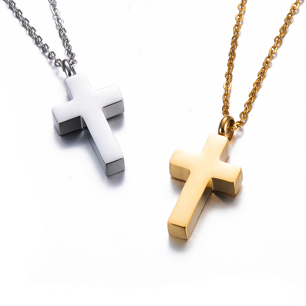 Cross Pendant Necklace Gold - Aço Inoxidável Cremação Cruz Colar Lembrança