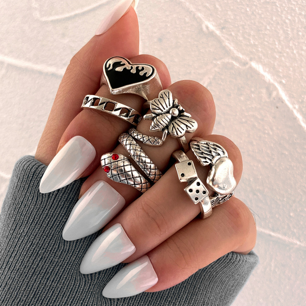 Vintage Punk Knuckle Rings Set - Conjunto de 6 anéis vintage punk