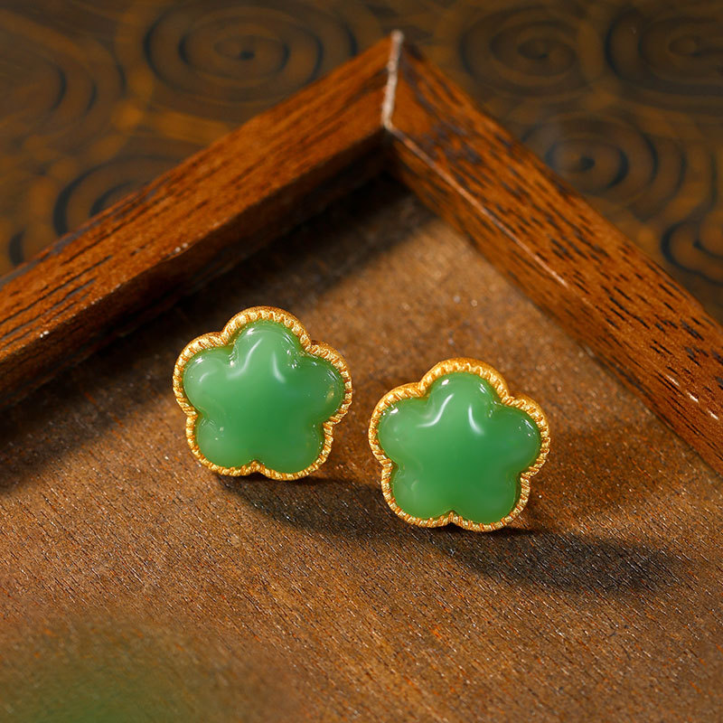 Earrings - Brincos de trevo de jade natural