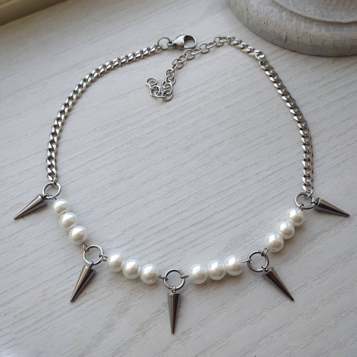 Goth Punk Spike Choker - Egirl pérola pico colar diy design