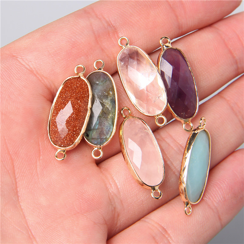Crystal Pendant Necklace Natural Stone - 2 pçs 10x26mm natural duplo laço