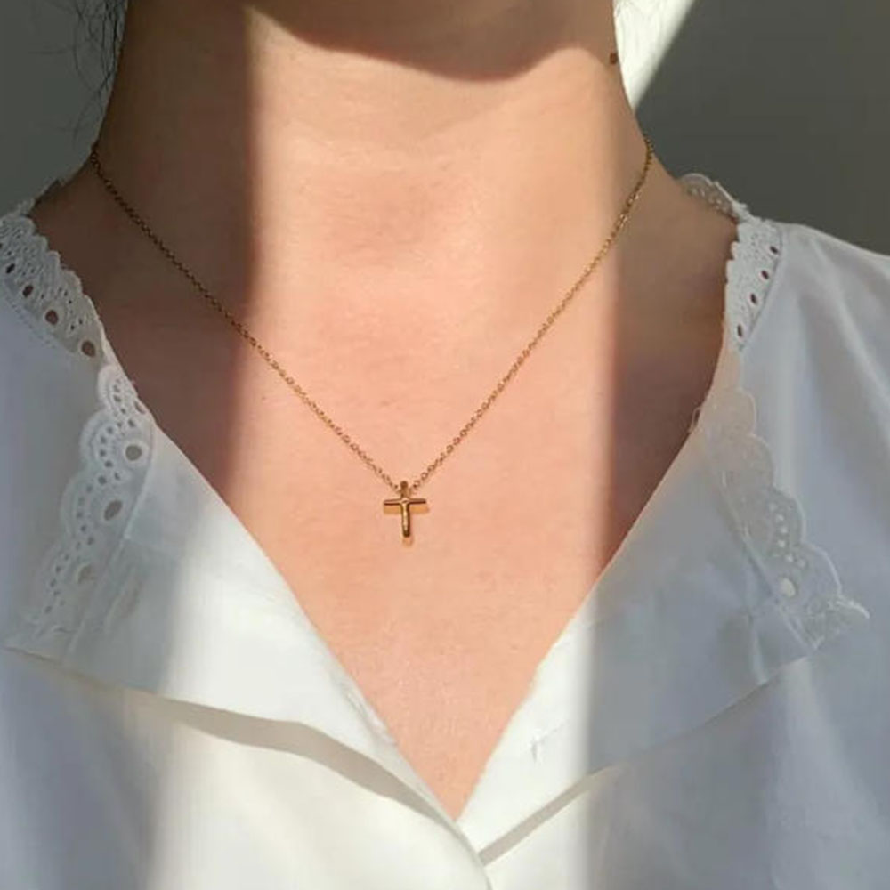 Cross Pendant Necklace Gold - Colar de cruz de ouro requintado,