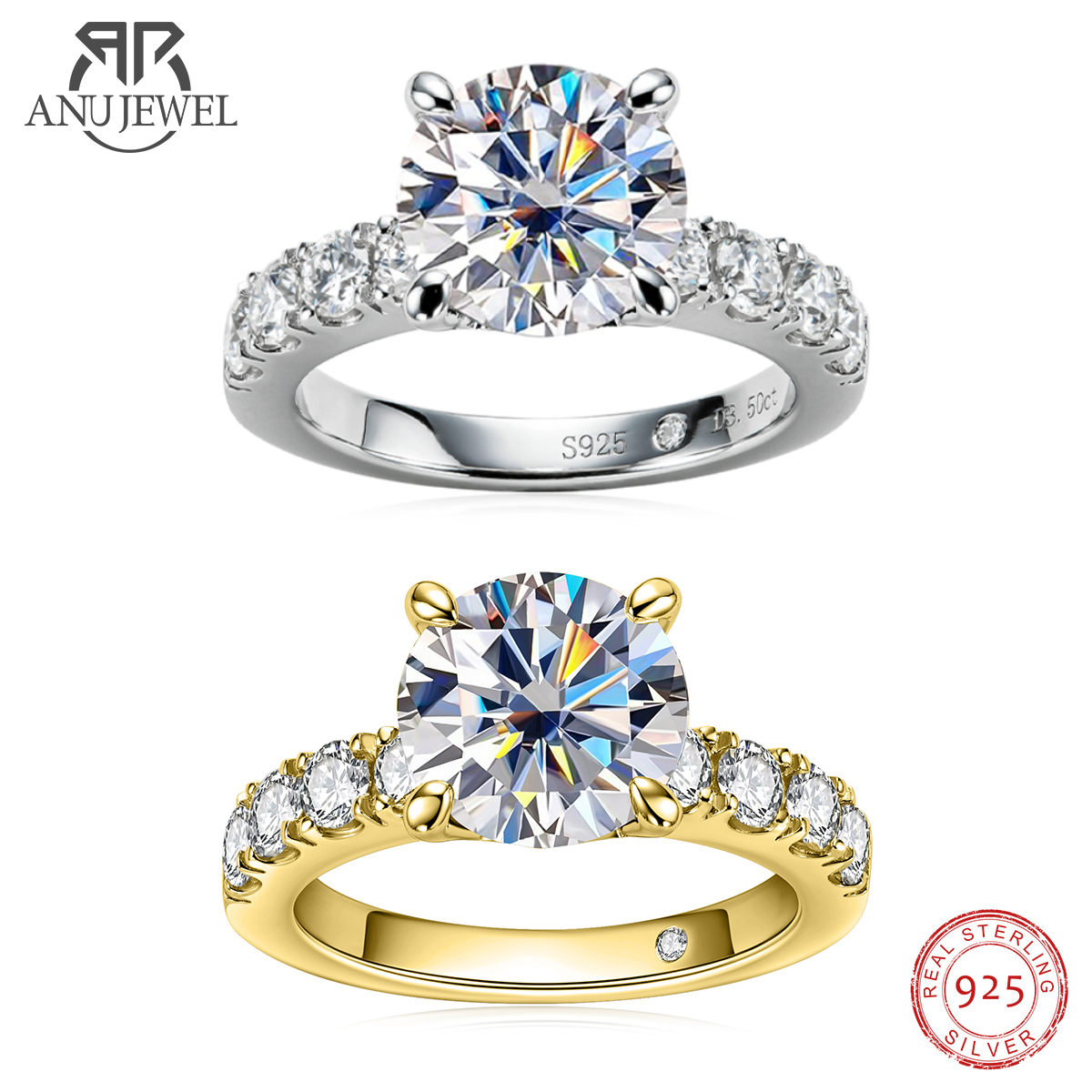 Moissanite Engagement Ring 1 Carat - Anéis de Noivado AnuJewel 4,3 cttw