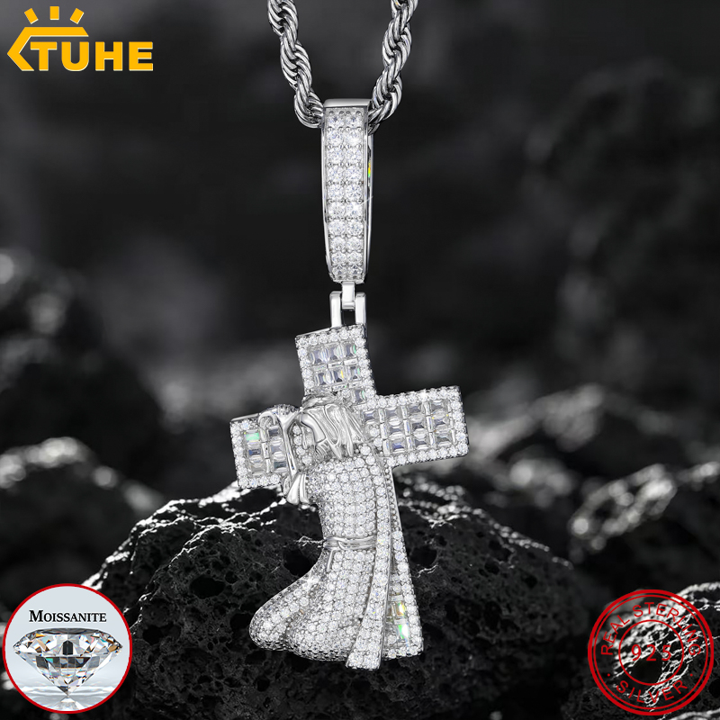 925 Sterling Silver Chain Necklace Men - Pingente TUHE New Jesus Cross em