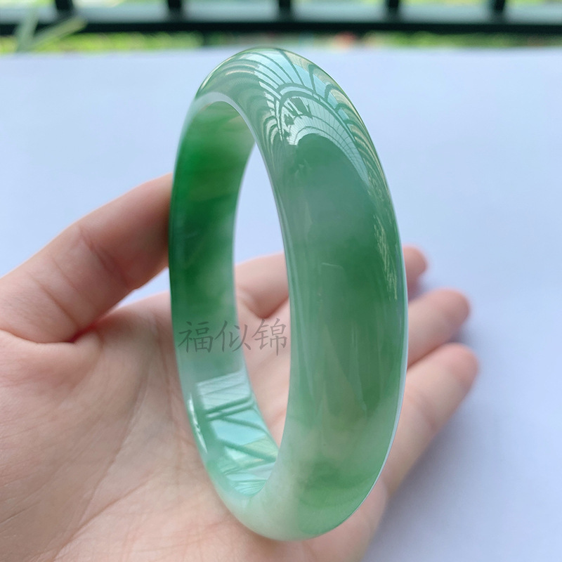 Bracelets - Pulseira de Jadeíta Gelo Antiga, Verde-Claro,