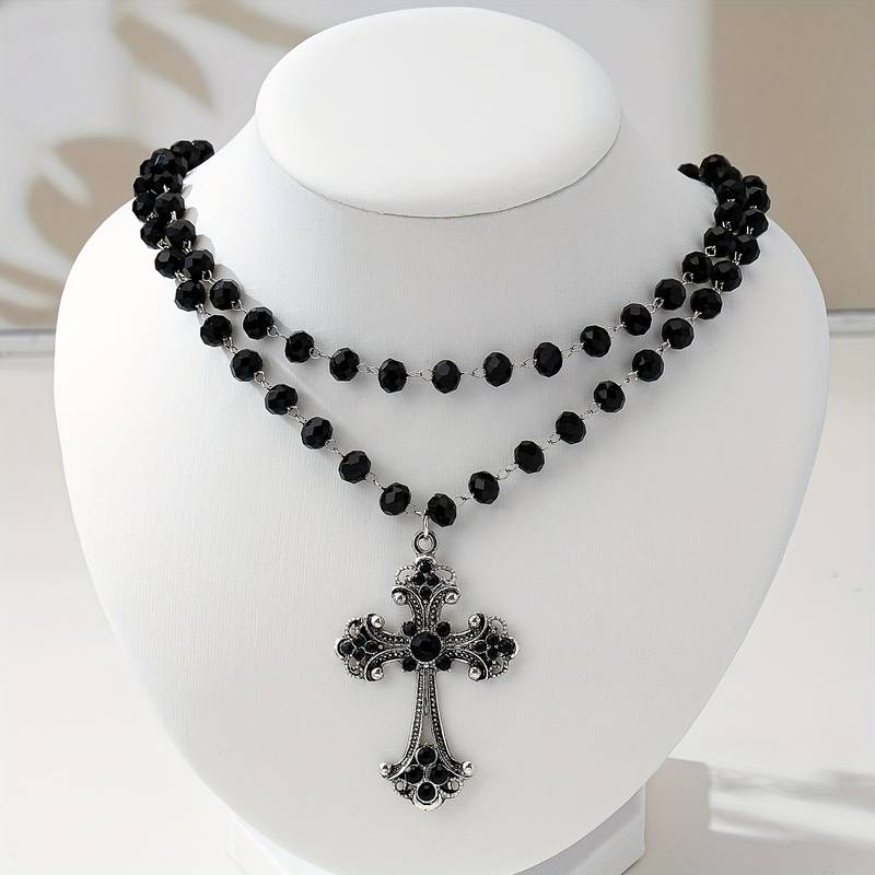 Layered Pendant Necklace Aesthetic - Colar Cruzado em Camadas Estilo Grunge
