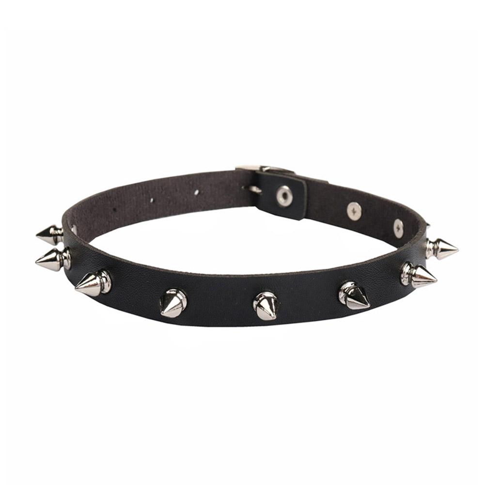 Goth Punk Spike Choker - Colar Choker de Couro PU Preto