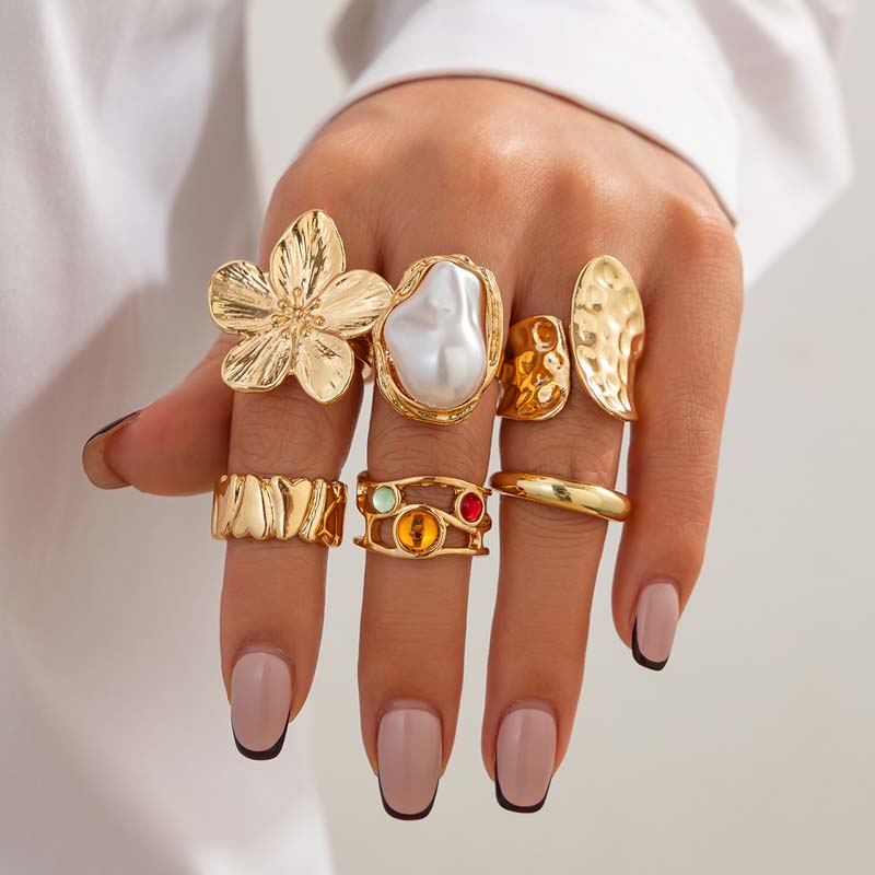 Vintage Punk Knuckle Rings Set - Conjunto de 6 Anéis de Metal