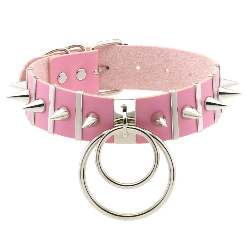 Goth Punk Spike Choker - Rosa bondage pico gargantilha pescoço punk