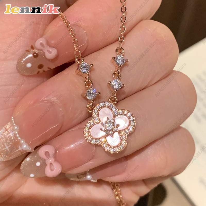 Layered Pendant Necklace Aesthetic - Colar de concha rosa, pingente de