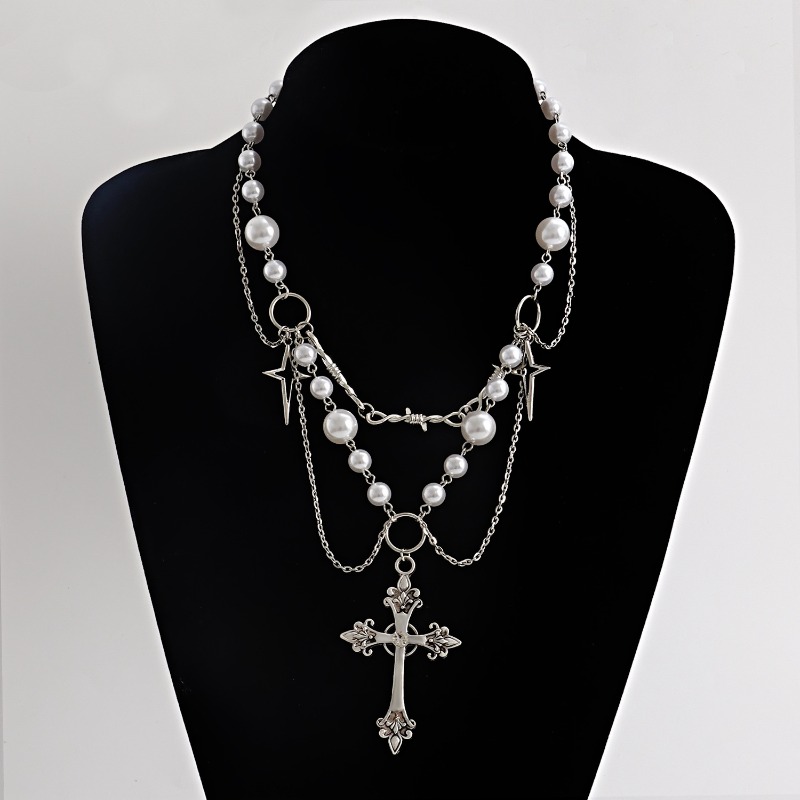 Punk cruzes pingente colar gót - Pearl Choker Necklace Vintage avaliação e preço