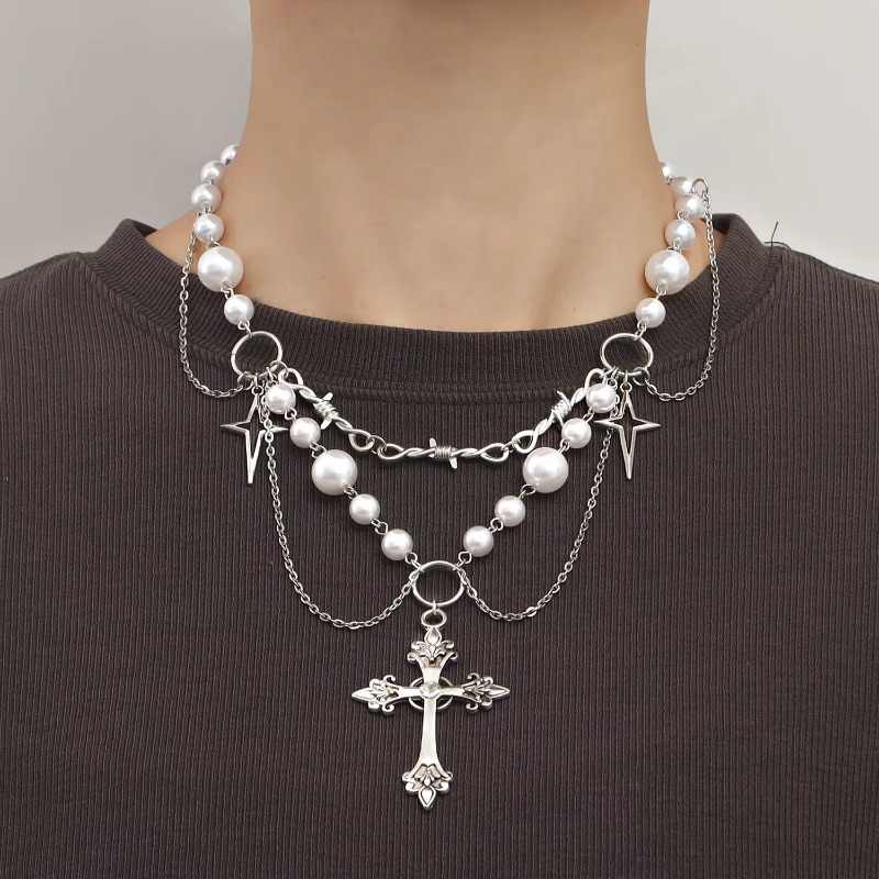 Punk cruzes pingente colar gót - Pearl Choker Necklace Vintage avaliação e preço