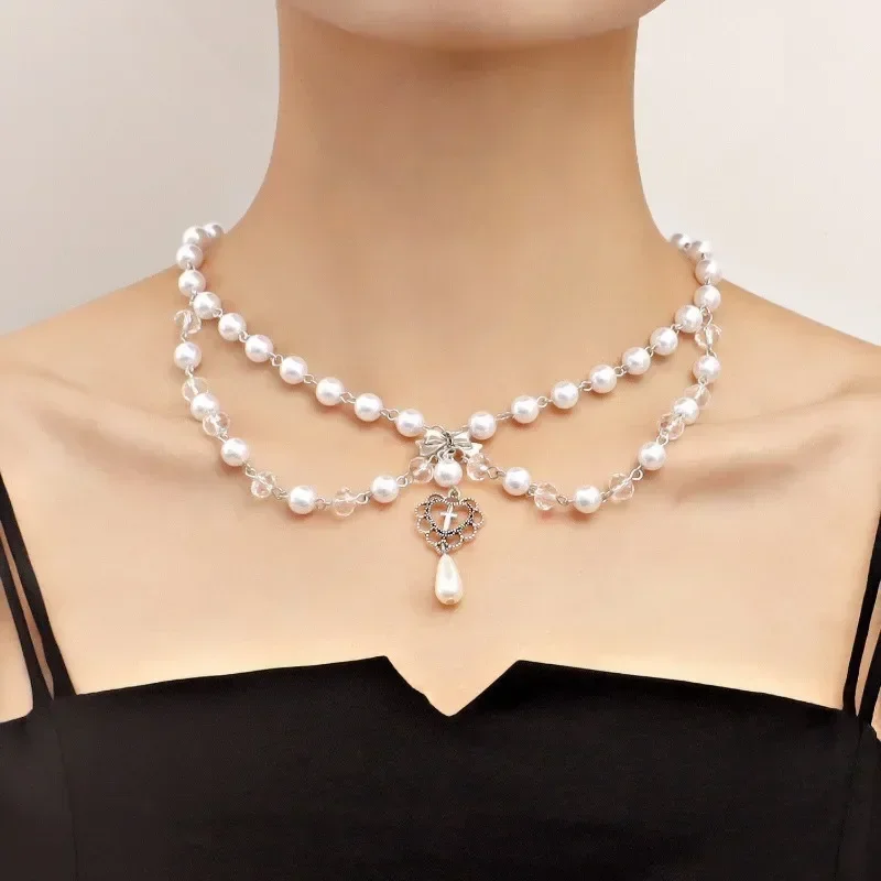 Punk cruzes pingente colar gót - Pearl Choker Necklace Vintage avaliação e preço