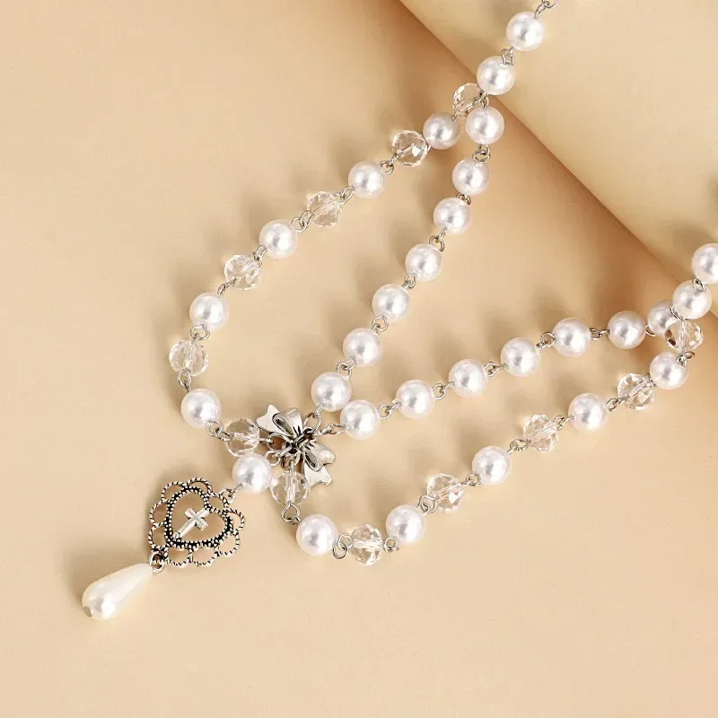 Punk cruzes pingente colar gót - Pearl Choker Necklace Vintage avaliação e preço