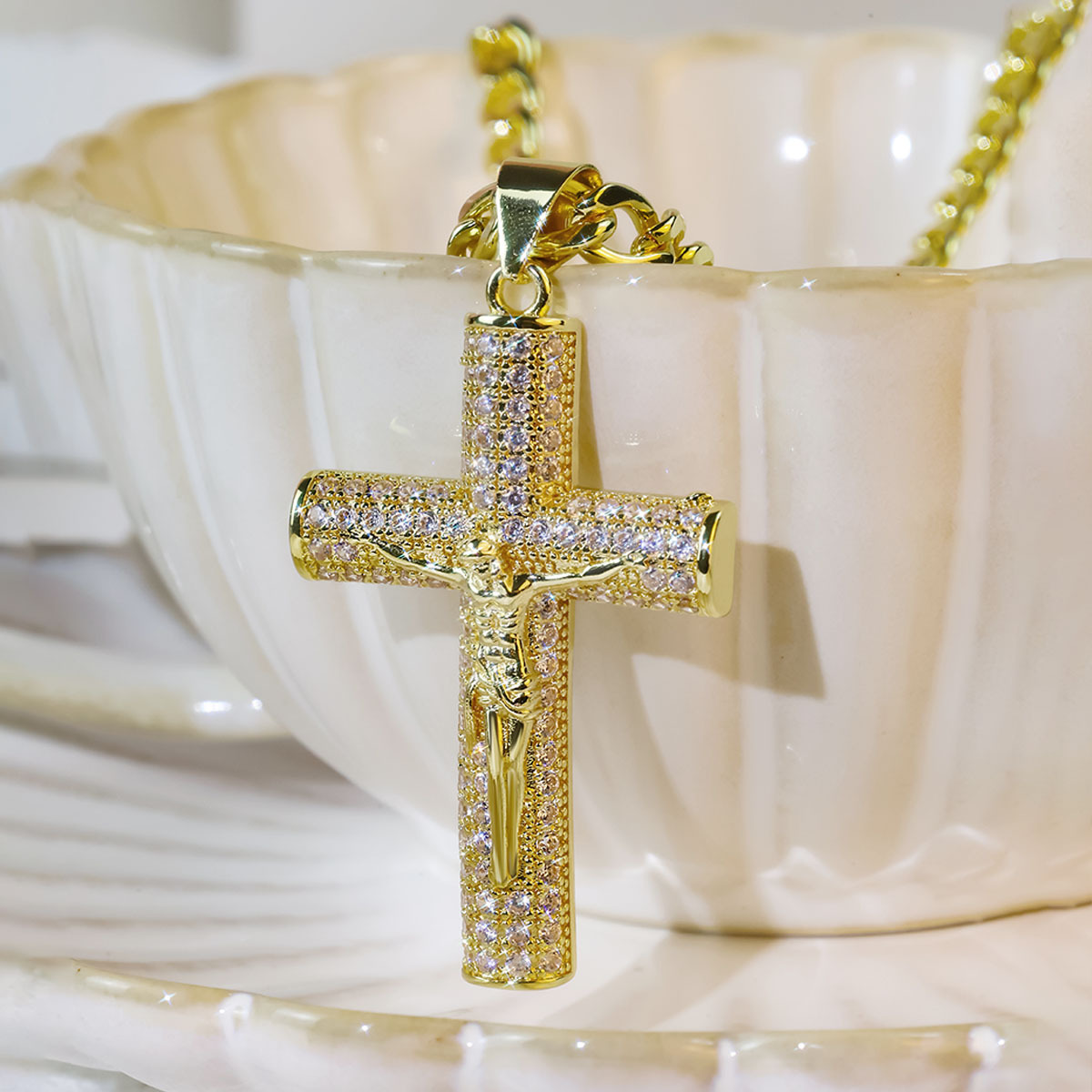 Colar Masculino Banhado a Ouro - Cross Pendant Necklace Gold avaliação e preço