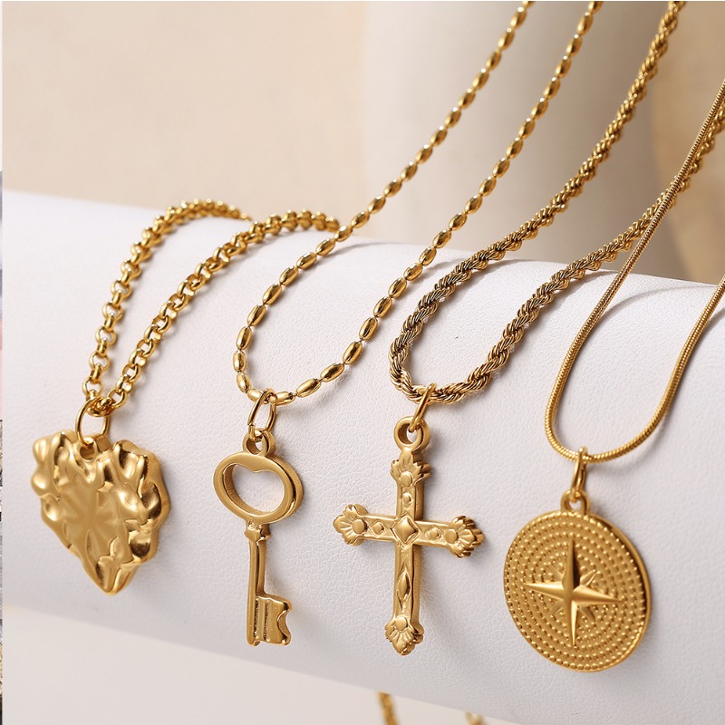 1pc pingente de aço inoxidável - Cross Pendant Necklace Gold avaliação e preço