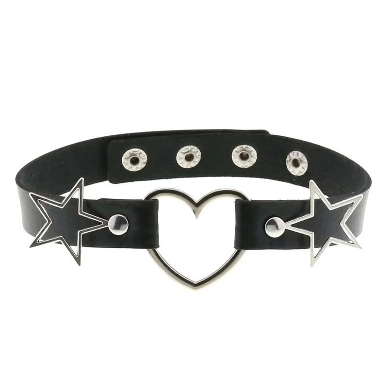 Decopunk punk couro pu coração - Goth Punk Spike Choker avaliação e preço