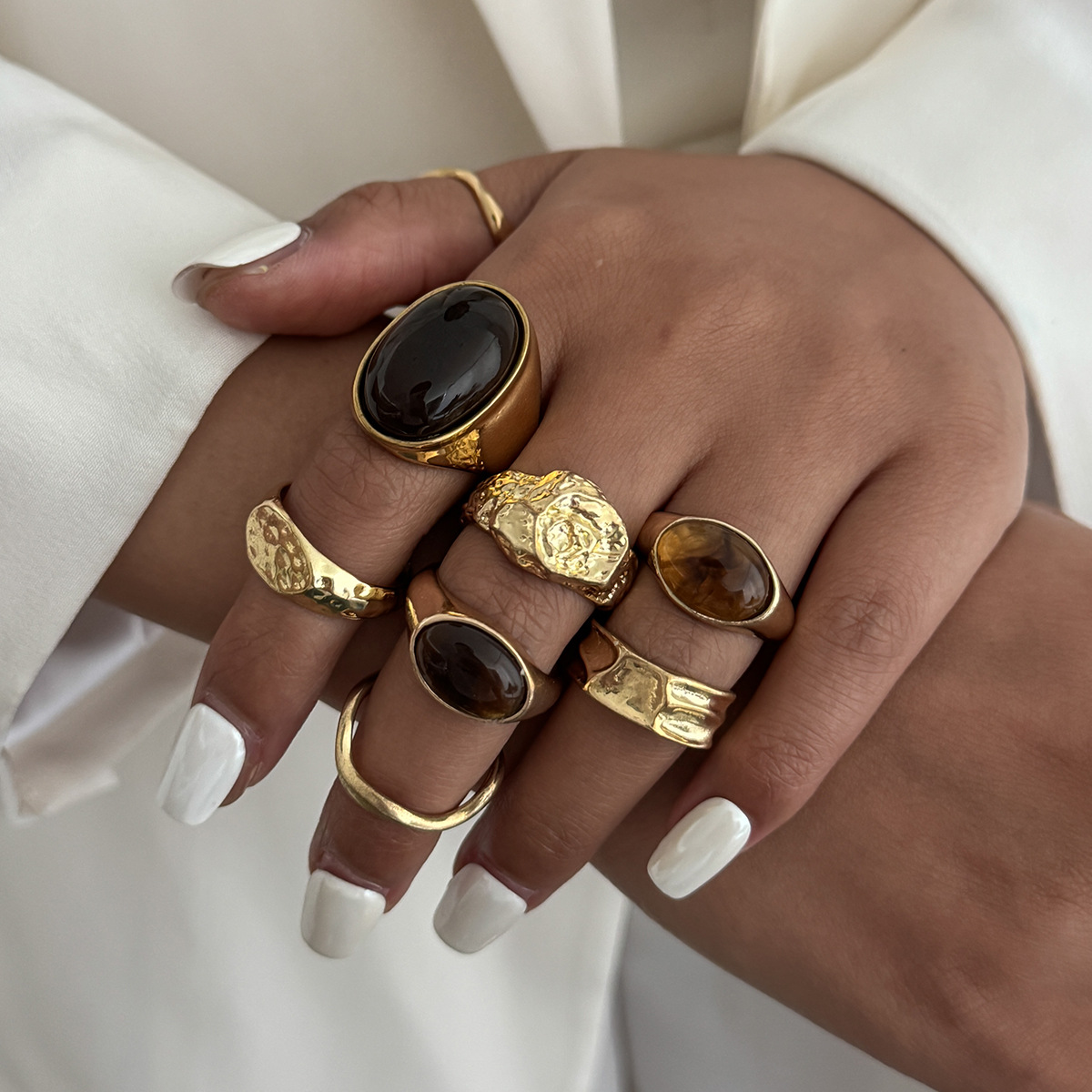 8 pçs/set vintage âmbar strass - Vintage Punk Knuckle Rings Set avaliação e preço