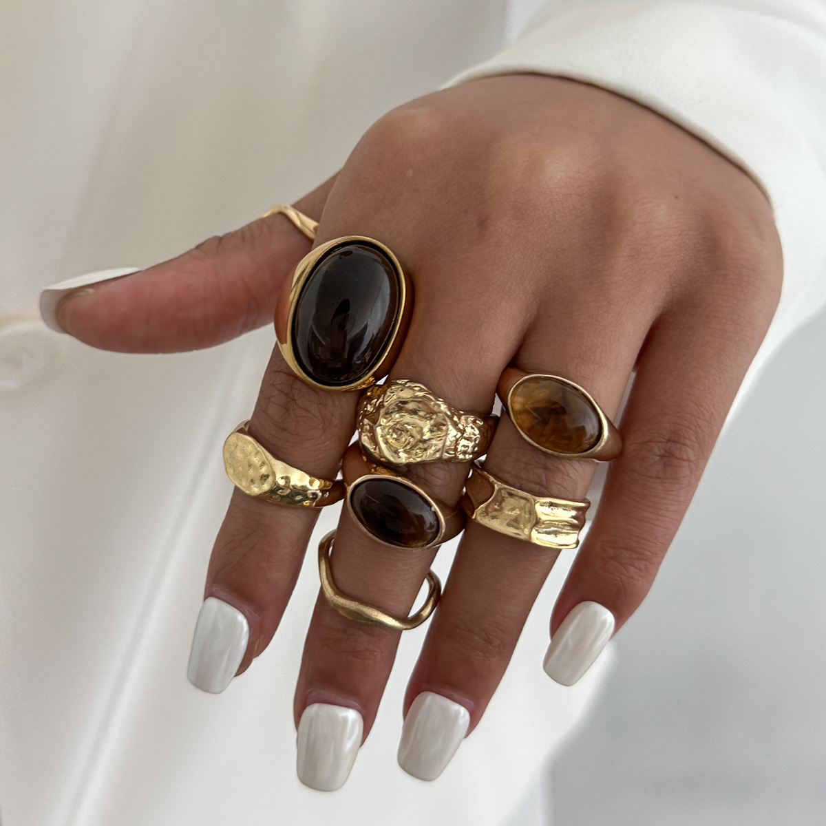 8 pçs/set vintage âmbar strass - Vintage Punk Knuckle Rings Set avaliação e preço