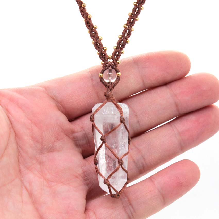 Cristal de quartzo macrame tra - Crystal Pendant Necklace Natural Stone avaliação e preço