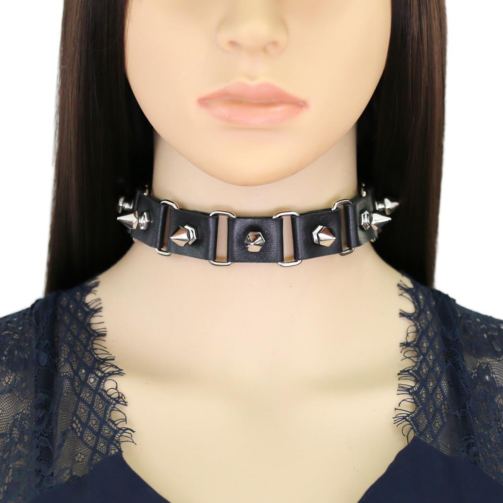Coração de couro preto gargant - Goth Punk Spike Choker avaliação e preço