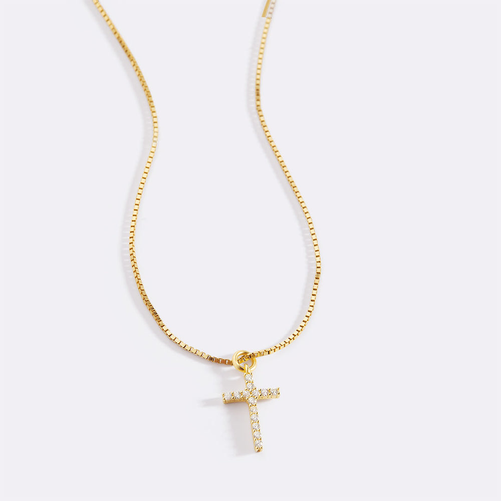 Colar com Cruz Cravejada de Di - Cross Pendant Necklace Gold avaliação e preço