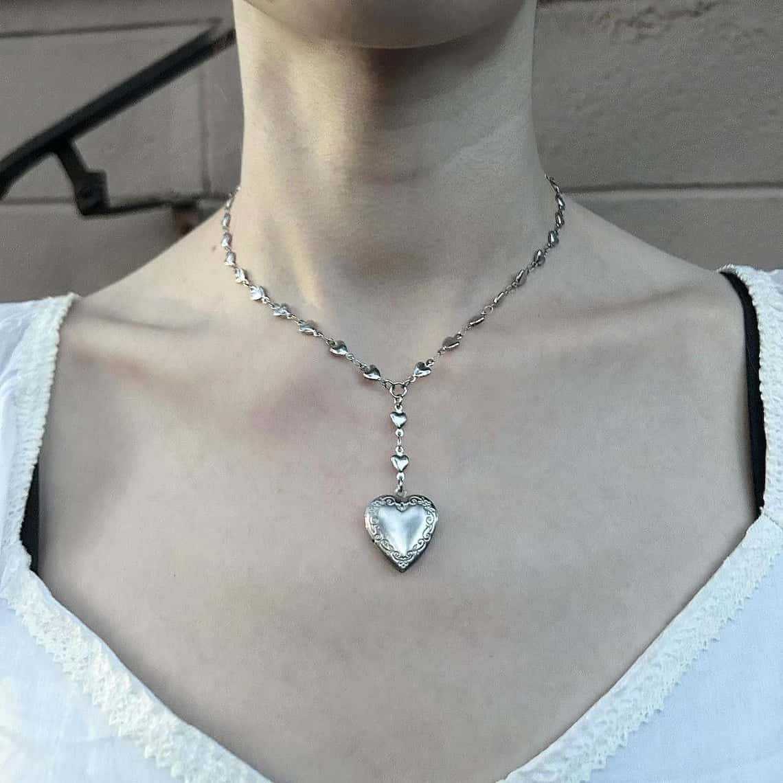 Colar de corrente de lariat de - Heart Locket Necklace Photo avaliação e preço