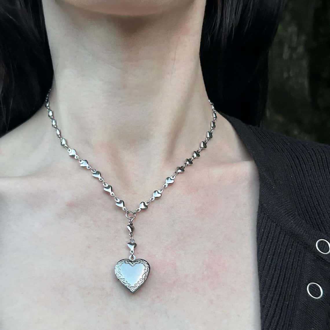 Colar de corrente de lariat de - Heart Locket Necklace Photo avaliação e preço