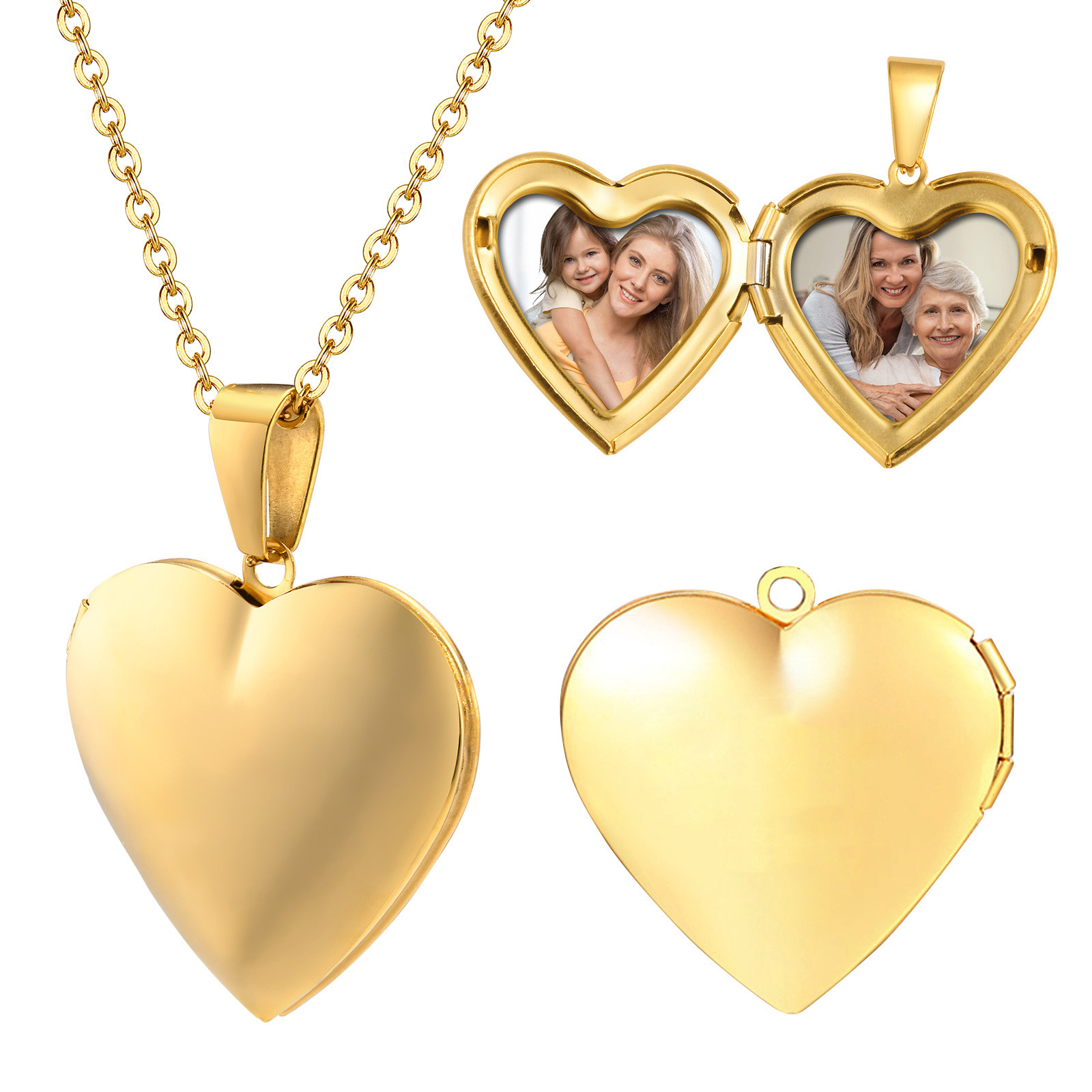 Jóias de aço inoxidável coraçã - Heart Locket Necklace Photo avaliação e preço