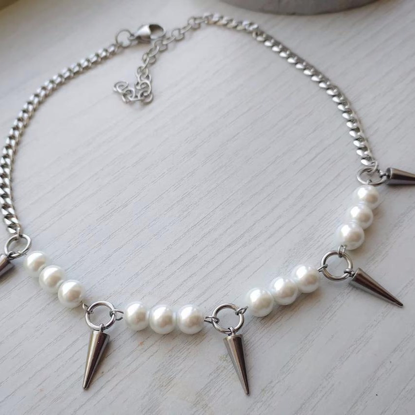 Egirl pérola pico colar diy de - Goth Punk Spike Choker avaliação e preço