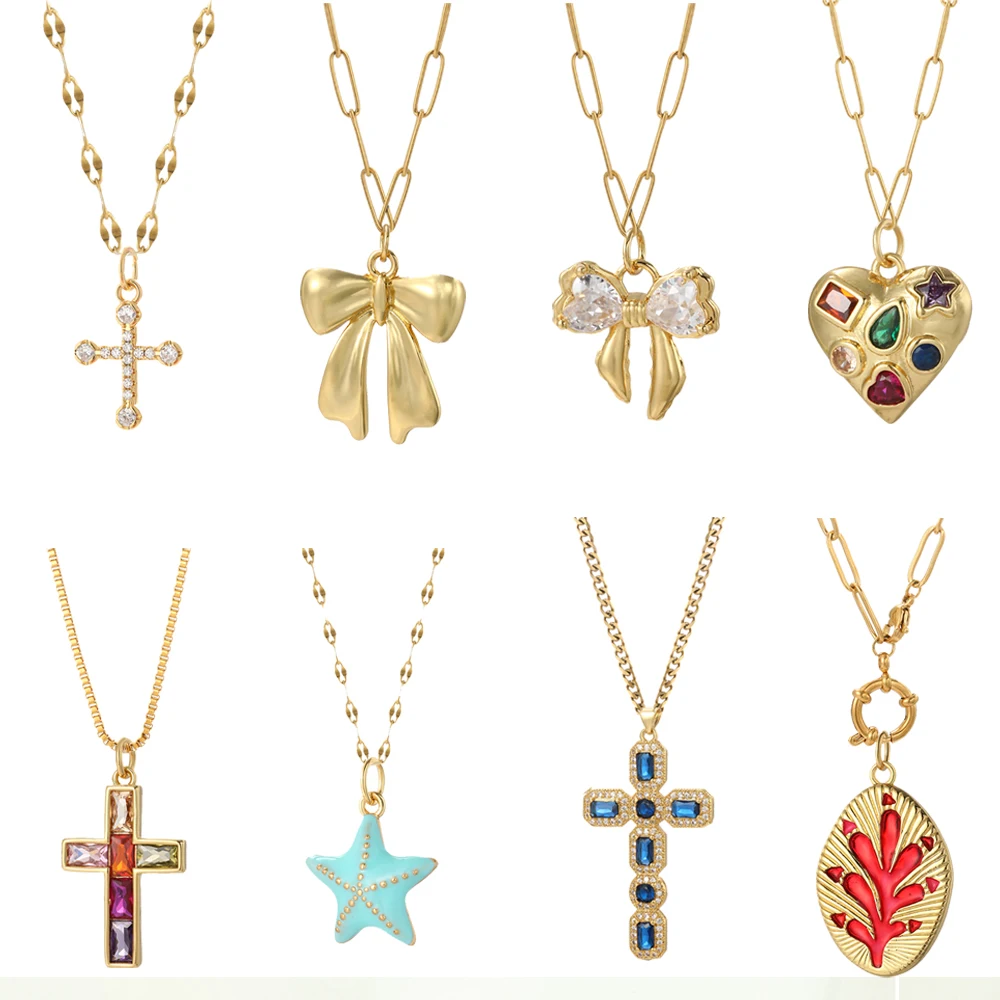 Bonito mar estrela concha diy  - Cross Pendant Necklace Gold avaliação e preço