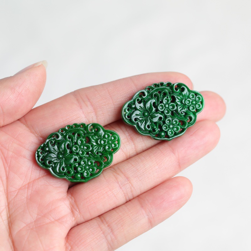 2 Peças de Jade Natural Ciano  - Earrings avaliação e preço
