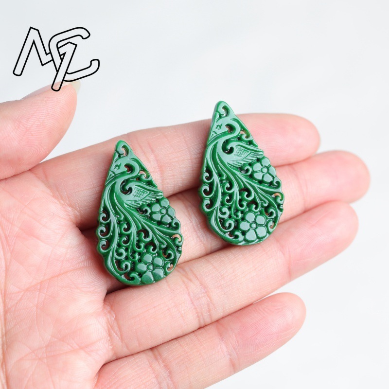 2 Peças de Jade Natural Ciano  - Earrings avaliação e preço
