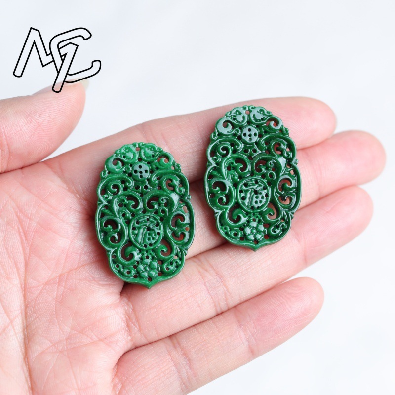 2 Peças de Jade Natural Ciano  - Earrings avaliação e preço
